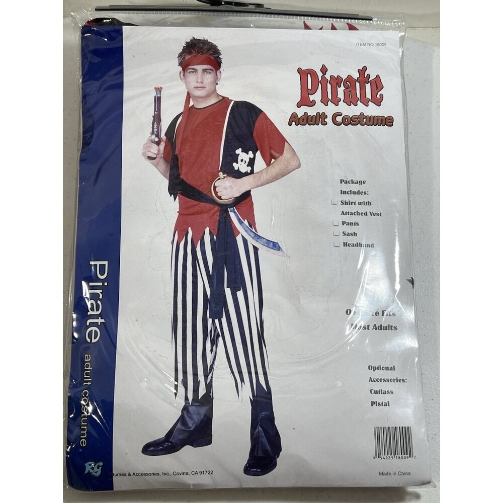 Pirate Adult Costume One Size Halloween Pants Sash Headband Shirt